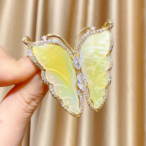 Broche de Mariposa de Nácar Natural Vintage de Corte Cobre Zirconia Incrustada Elegante Broche para Mujer Boda