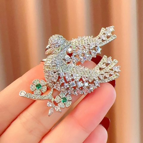 Broche de Cobre Circonita Vintage con Doble Aves del Amor para Mujer Exquisito Ramo de Flores Aves Corsage Joyería Regalo