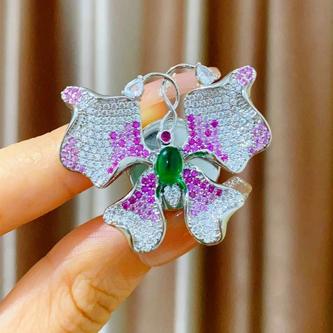 Broche Magnético de Mariposa de Cobre Vintage Con Circonita Micro-incrustada Diamantes de Imitación Plateado Sin Alfiler Accesorio Joyería Mujer