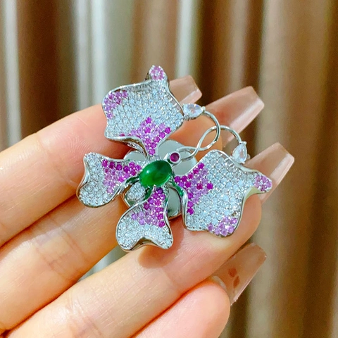 Broche Magnético de Mariposa de Cobre Vintage Con Circonita Micro-incrustada Diamantes de Imitación Plateado Sin Alfiler Accesorio Joyería Mujer