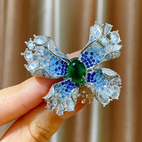Broche de Mariposa de Zirconia de Lujo Con Hebilla Magnética de Cobre Galvanizado Joyería de Strass para Mujer Banquete Boda