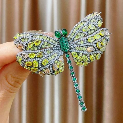 Lussuosa Spilla a Libellula in Rame e Zircone da Donna Vintage Animale Intarsiato Spilla Gioielli per Banchetto Festa Matrimonio
