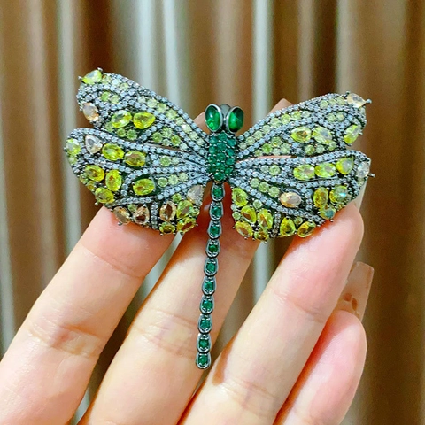 Lussuosa Spilla a Libellula in Rame e Zircone da Donna Vintage Animale Intarsiato Spilla Gioielli per Banchetto Festa Matrimonio