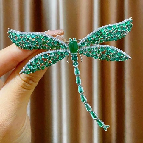 Luxus Kupfer Zirkon Libelle Brosche Vintage Grüne Kristall Insekt Nadel Mode Schmuck Für Damen Bekleidung Dekoration