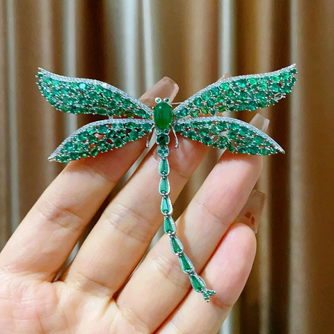 Luxus Kupfer Zirkon Libelle Brosche Vintage Grüne Kristall Insekt Nadel Mode Schmuck Für Damen Bekleidung Dekoration