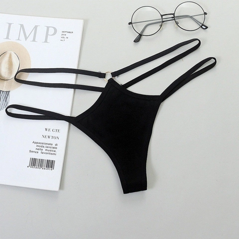 Damen Sexy Niedrige Taille Tanga Hohl Dünne Riemen G-String Mit Metallring Elasthan Milchprotein Bikini Unterwäsche Für Damen