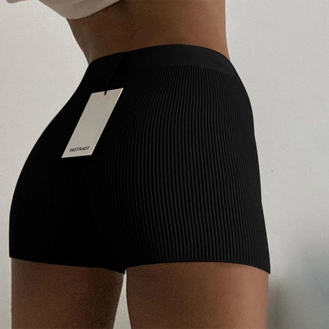 Women's Casual High Waist Ribbed Knit Shorts Solid Color Slim Fit Safety Pants For Gym Yoga Home Lounge Wear