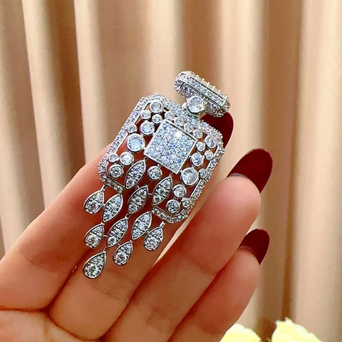 Eleganter Parfümflaschen-Brosche Mit Zirkonia-Quasten Versilbertes Kupfer Eingelegte Strass-Korsage Anzug-Nadel Für Damen Herren Schmuck