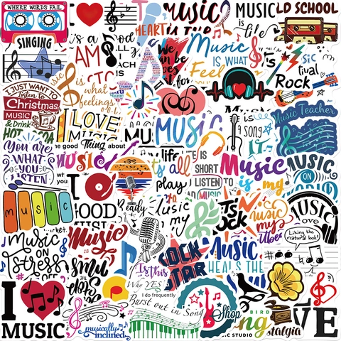 Autocollants en PVC Imperméables Thème Musique Pour Ordinateur Bagages Guitare Notes Musique Graffiti Rétro Décoration DIY