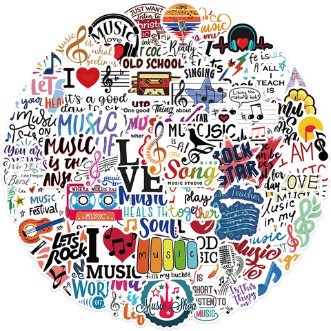 Autocollants en PVC Imperméables Thème Musique Pour Ordinateur Bagages Guitare Notes Musique Graffiti Rétro Décoration DIY