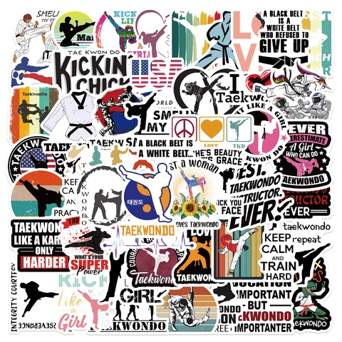 Adesivi a Tema Arti Marziali Taekwondo per Bagagli Laptop Borraccia Impermeabile in PVC Cartone Animato Sport per Bambini