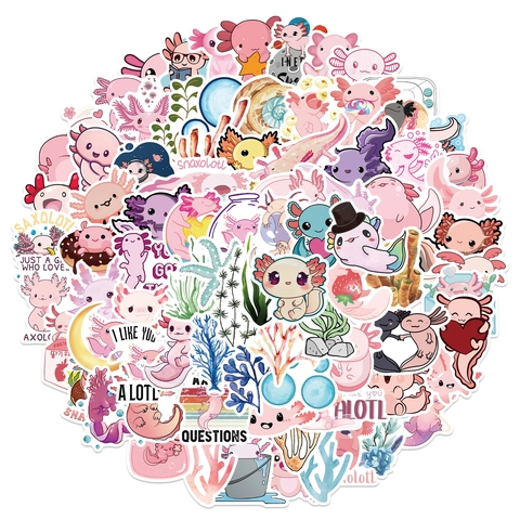 Simpatici Adesivi in PVC Impermeabili di Axolotl dei Cartoni Animati Rosa per Laptop Valigia Chitarra Fai da Te Diario Adesivi Decorativi per Animali
