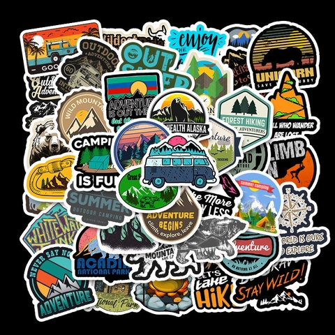 Waterproof PVC Outdoor Adventure Camping Stickers For Suitcase Laptop Skateboard Vintage Nature Mountain Forest Decals
