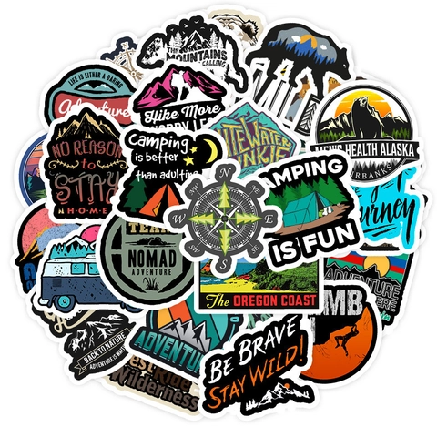 Waterproof PVC Outdoor Adventure Camping Stickers For Suitcase Laptop Skateboard Vintage Nature Mountain Forest Decals