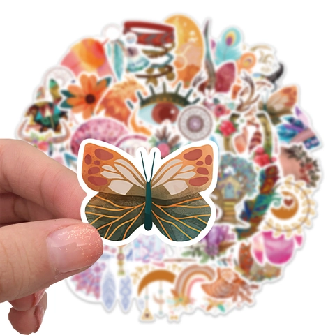 Boho Aesthetic Waterproof Stickers For Laptop Luggage iPad DIY Bohemian Dreamcatcher Butterfly Mandala Art Stickers Floral Decals
