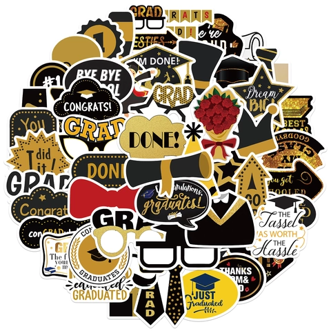 52Pcs Graduation Season Graffiti Stickers Waterproof PVC Vinyl Decals For Laptop Luggage iPad DIY Decorative Graduation Party Stickers