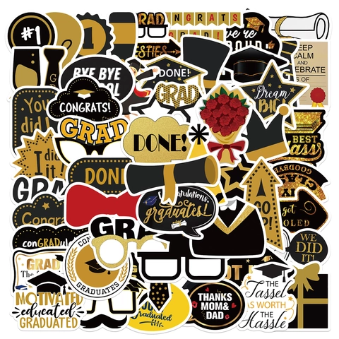 52Pcs Graduation Season Graffiti Stickers Waterproof PVC Vinyl Decals For Laptop Luggage iPad DIY Decorative Graduation Party Stickers