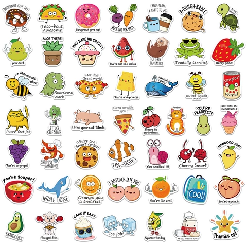 Dibujos Animados Comida Animal Pegatinas Recompensa Niños Laptop Equipaje Cuaderno Impermeable Juegos Palabras Inglés Etiquetas Decorativas