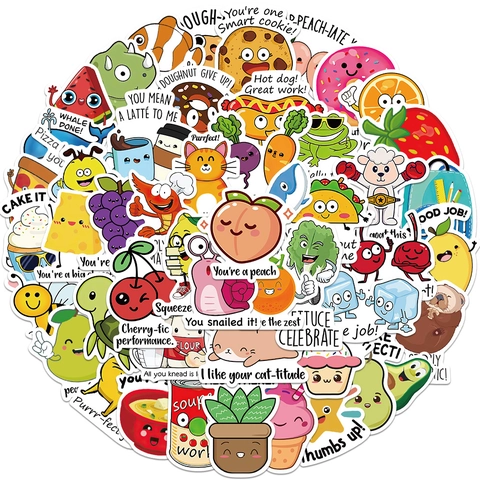 Dibujos Animados Comida Animal Pegatinas Recompensa Niños Laptop Equipaje Cuaderno Impermeable Juegos Palabras Inglés Etiquetas Decorativas