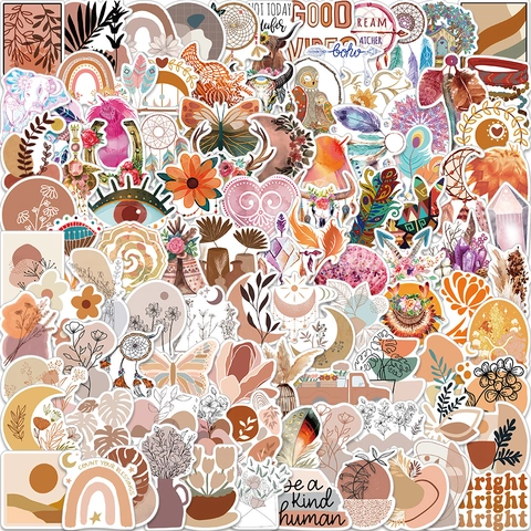 Böhmische Wasserdichte PVC Graffiti Aufkleber Für Koffer Laptop Morandi Traumfänger Botanisch Floral Dekorative Aufkleber