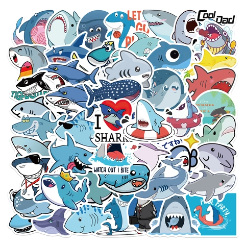 Simpatici Adesivi per Squali a Cartoni Animati Impermeabili in PVC Fai-da-te Decalcomanie Decorative per Valigie Laptop Skateboard Telefono Diario Finitura Opaca