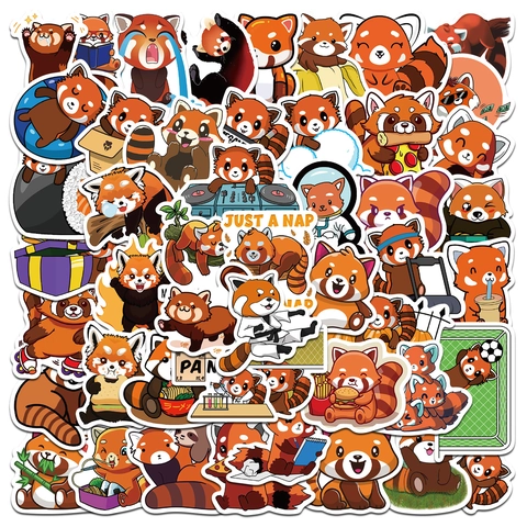50Pcs Cute Red Panda Stickers Waterproof PVC Cartoon Animal Graffiti Decals For Laptop Water Bottle Suitcase Planner Decor