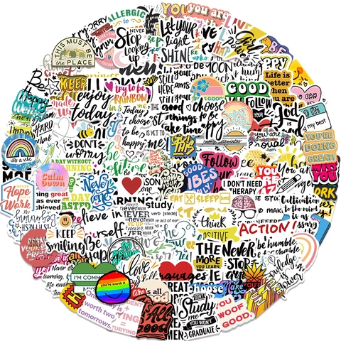 Autocollants avec Citations Inspirantes en Anglais Graffiti de Dessin Animé Décalcomanies PVC Imperméables pour Ordinateur