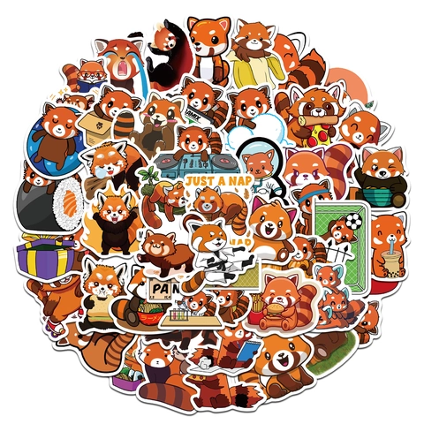 50Pcs Cute Red Panda Stickers Waterproof PVC Cartoon Animal Graffiti Decals For Laptop Water Bottle Suitcase Planner Decor