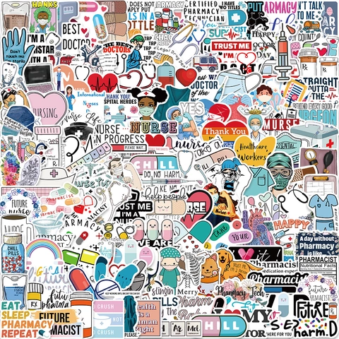 Adesivi Graffiti Cartone Animato Medico Infermiera Farmacista Decalcomanie in PVC Impermeabile per Valigia Laptop Notebook Decorazione DIY