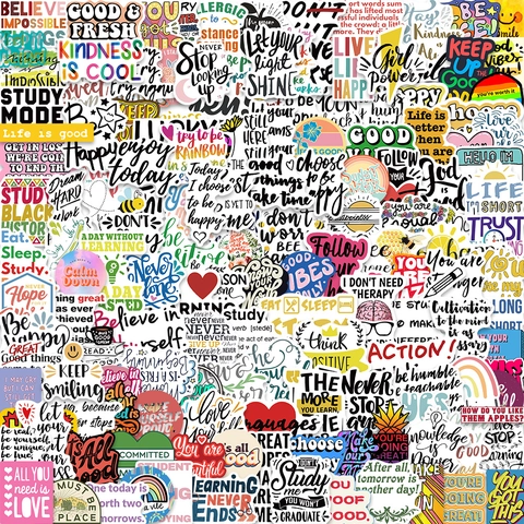 Autocollants avec Citations Inspirantes en Anglais Graffiti de Dessin Animé Décalcomanies PVC Imperméables pour Ordinateur