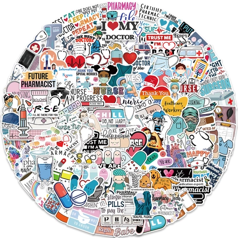 Adesivi Graffiti Cartone Animato Medico Infermiera Farmacista Decalcomanie in PVC Impermeabile per Valigia Laptop Notebook Decorazione DIY