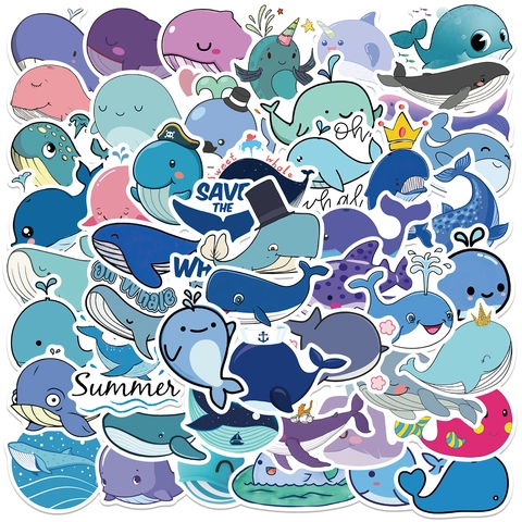Cute Cartoon Whale Waterproof PVC Stickers For Laptop Luggage Guitar Phone Case Journal DIY Decoration Ocean Animal Decals