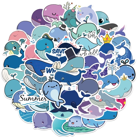 Cute Cartoon Whale Waterproof PVC Stickers For Laptop Luggage Guitar Phone Case Journal DIY Decoration Ocean Animal Decals