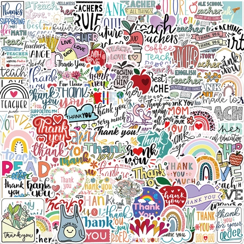 Teachers' Day Thank You Stickers Waterproof PVC Cartoon Decals For Laptop Luggage Stationery Decoration School Teacher Gift