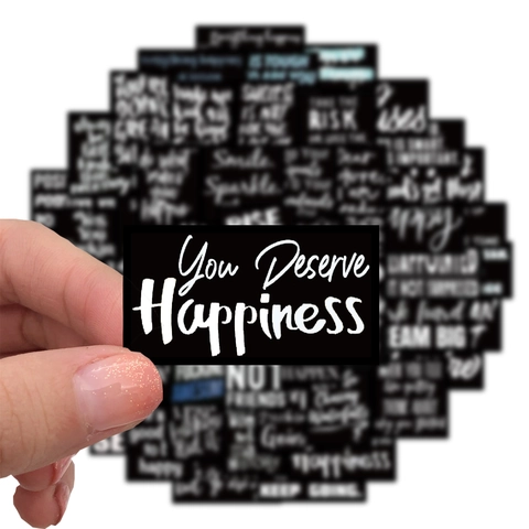 Black Motivational English Quote Stickers Waterproof PVC Laptop Suitcase Guitar Graffiti Decals Minimalist Aesthetic DIY Decoration Set