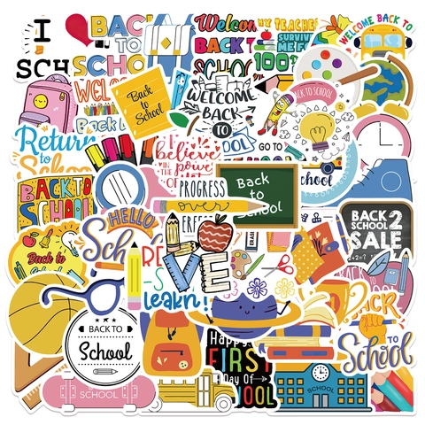 Adesivi per Ritorno a Scuola in PVC Impermeabile Scuolabus Cartone Animato Graffiti Decalcomanie per Laptop Valigia Chitarra Decorativi