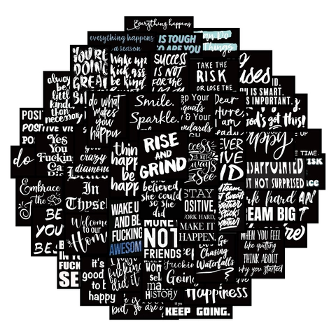 Black Motivational English Quote Stickers Waterproof PVC Laptop Suitcase Guitar Graffiti Decals Minimalist Aesthetic DIY Decoration Set