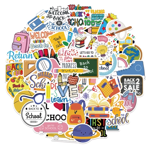 Adesivi per Ritorno a Scuola in PVC Impermeabile Scuolabus Cartone Animato Graffiti Decalcomanie per Laptop Valigia Chitarra Decorativi