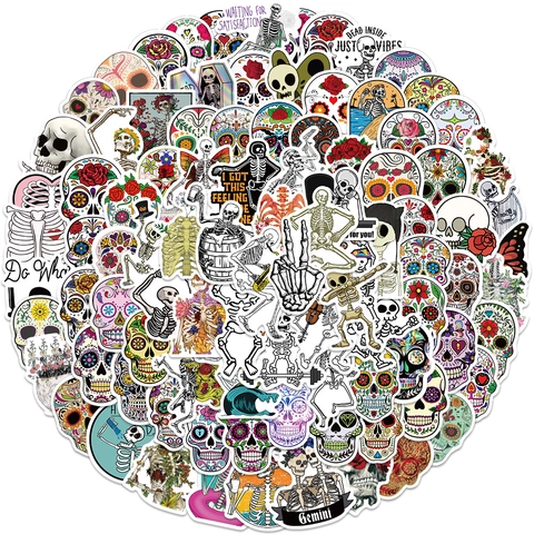 Wasserdichte Bunte Sugar Skull Aufkleber Für Laptop Gepäck Gitarre Skateboard Vintage Gothic Tag Der Toten PVC Decals