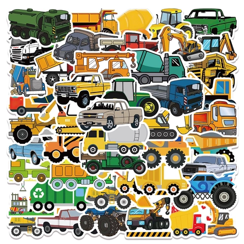Cartoon Construction Vehicle Trucks Stickers Waterproof PVC Graffiti Decals For Kids Laptop Luggage Stationery Decoration