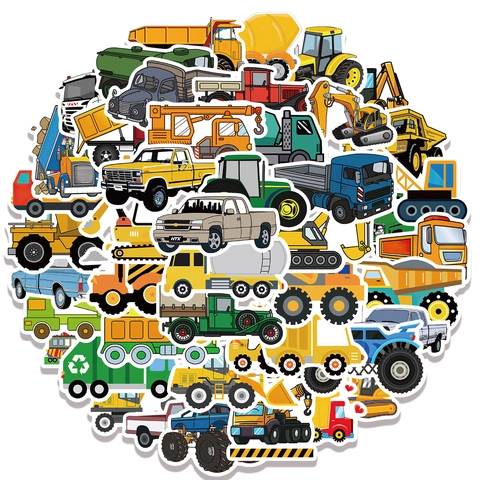 Cartoon Construction Vehicle Trucks Stickers Waterproof PVC Graffiti Decals For Kids Laptop Luggage Stationery Decoration