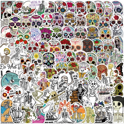 Wasserdichte Bunte Sugar Skull Aufkleber Für Laptop Gepäck Gitarre Skateboard Vintage Gothic Tag Der Toten PVC Decals