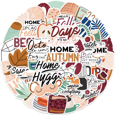 Herbst Hygge Ästhetische Vinyl Aufkleber Wasserdicht Cartoon Herbstblatt Kürbis Decals Für Laptop Gepäck Journal Deko