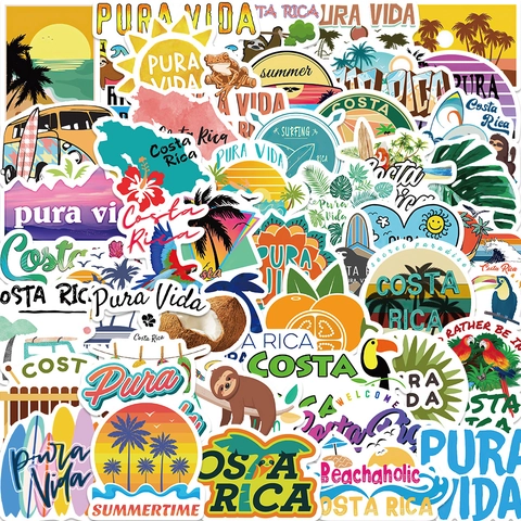 Costa Rica Tropical Theme Waterproof Vinyl Stickers For Laptop Suitcase Guitar Scrapbooking Travel DIY Decals
