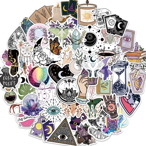 Ensemble d'Autocollants Mystiques Gothiques Witchy Décalcomanies en Vinyle Imperméables pour Ordinateur Portable Bouteille d'Eau Valise Tarot Lune Magie Thème