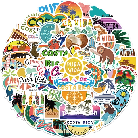 Costa Rica Tropical Theme Waterproof Vinyl Stickers For Laptop Suitcase Guitar Scrapbooking Travel DIY Decals