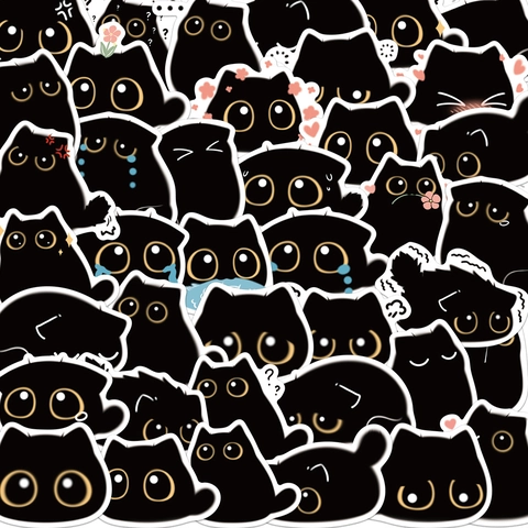 Waterproof PVC Cartoon Black Cat Emoji Stickers For Laptop Suitcase Water Bottle Guitar Journal DIY Decorative Decals