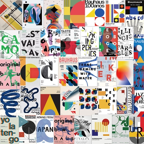Bauhaus Stil Kunstposter Aufkleber Wasserdichtes PVC Geometrische Abstrakte Dekore Für Laptop Koffer Gitarre Modernistische Etiketten