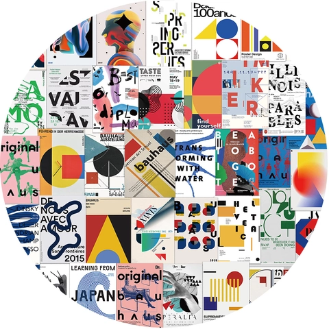 Bauhaus Stil Kunstposter Aufkleber Wasserdichtes PVC Geometrische Abstrakte Dekore Für Laptop Koffer Gitarre Modernistische Etiketten