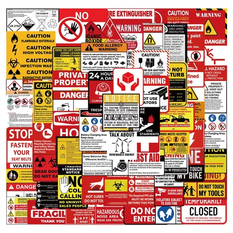 Adesivi Graffiti con Segnali di Avvertimento in PVC Impermeabile Etichette di Sicurezza Industriale per Laptop Bagagli Chitarra Decalcomanie Decorative Fai-da-te